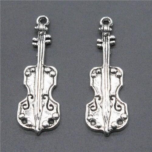 6pcs Charm Cello Musical Instruments Cello Pendant Charms For Jewelry Making Antique Silver Color Cello Charms 11x32mm