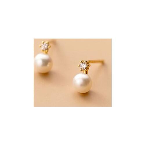 AIFENAO 925 Sterling Silver Cubic Zirconia Pearl Stud Earrings For Women Engagement Jewelry Girl Trendy Accessories New Brincos