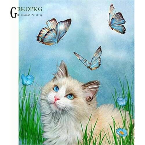 Cat butterfly 5d DIY Diamond Embroidery Diamond Painting Cross Stitch Full Square Rhinestone Mosaic Unfinished Home Decoration