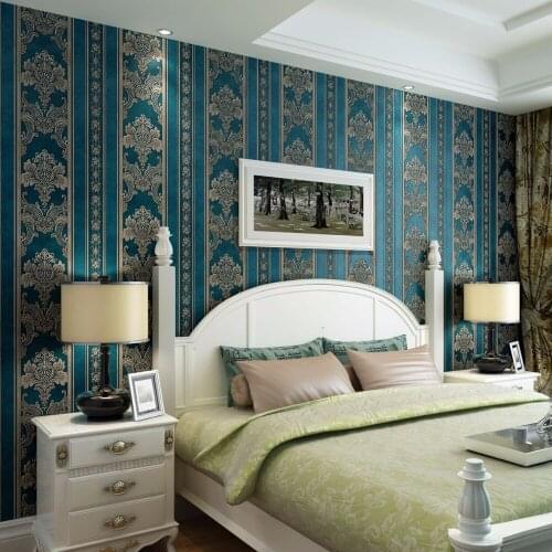 Beibehang European style retro vertical striped non - woven paper wall living room hotel corridor flocking full of wallpaper