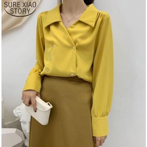 Blusas Mujer De Moda 2021 Autumn Korean V Collar Button Loose Chiffon Women Blouses White Women Shirts Temperament Solid 6596 50