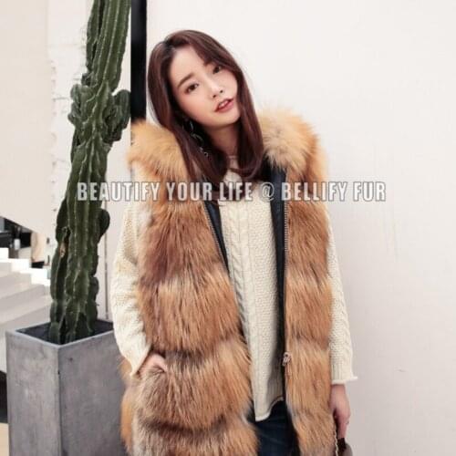 British London Style Luxury Women Natural Red Fox Fur Vest Waistcoat Plus Size Winter Real Fur Gilets