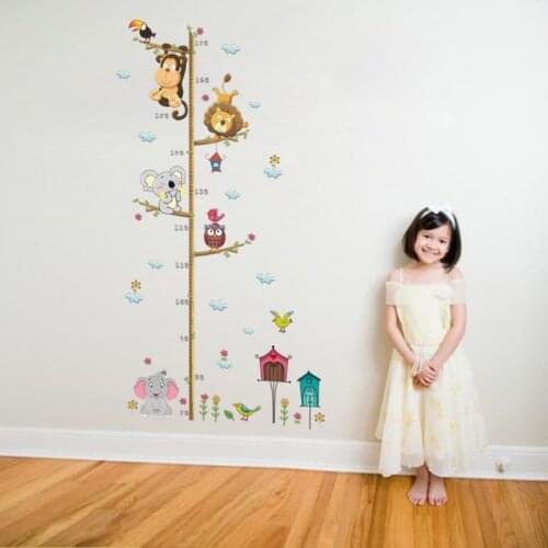 Cartoon Animal Kids Height Measure Decal Removable Wall Stickers DIY Kindergarten Wallpaper Home Kids Room Decoration B36E