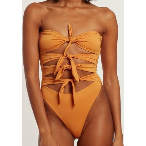 2021 One-piece Swimsuit Sexy Tube Top Lace-up Swimsuit New SWIMSUIT Leopard Print Solid Swimsuit