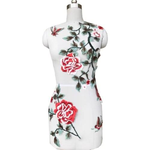Color 3D flower mesh gauze embroidery fabric lace dress cloth patch red green flower patch repair wedding dress butterfly patch