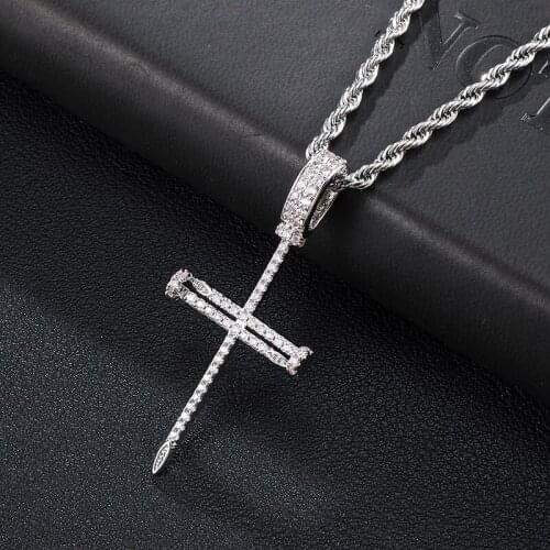 D&Z White Gold Nail Cross Pendant Iced Out CZ Stones Mens Micro Paved AAA CZ Hip Hop Gold Silver Color Charm Chains Jewelry Gift
