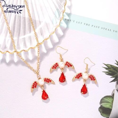 Dvacaman Stylish Chic Pearl Bird Jewelry Set for Women Crystal Drop Earrings Pendant Necklace Gift Wholesale Jewelry Holiday INS