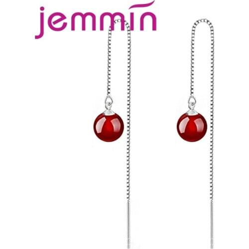 Elegantment Style New Fashion Black/Green/Red Bead 925 Sterling Silver Earring Line Box Chain Woman Girls Favorite Gift