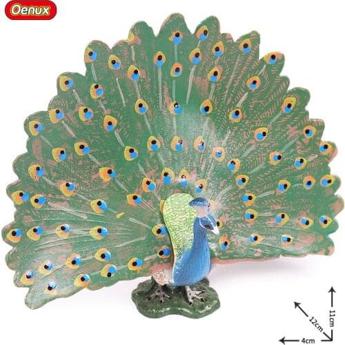Oenux 4X12X11cm Peafowls Bird Animal Decoration Figurines Beautiful Peacock Model Solid PVC Bird Action Figures Toy For Kid Gift