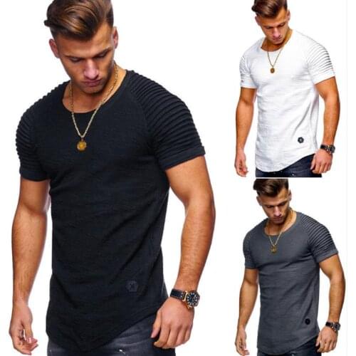 New Fashion Summer Jogger Men Solid T shirts Casual Slim Fit Ribbed Shoulder Biker Elastic White&Black Short Sleeve Tops Shirt