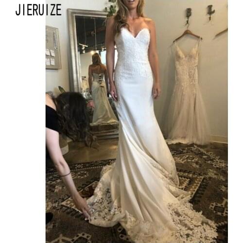 JIERUIZE Elegant Sweetheart Mermaid Wedding Dresses Backless Lace Appliques Long Country Wedding Bridal Gowns vestido de noiva