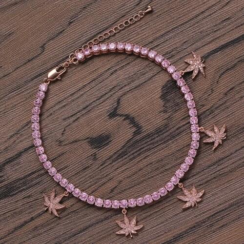 Maple Leafs Tennis Anklet Trendy Jewelry for Women Bling Iced Out AAA Cubic Zirconia Anklet Beach Foot Chain Bracelets