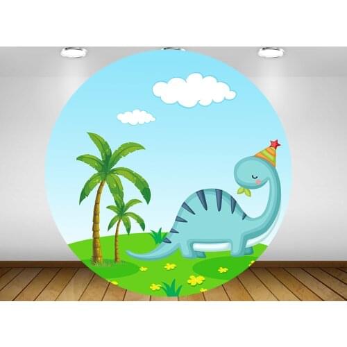Round circle background Cute dinosaur backdrop baby shower kids birthday party decor candy table banner fabric YY-275