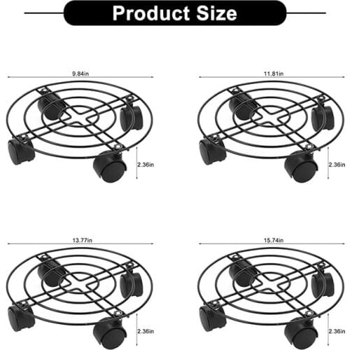 4Size Round Flower Plant Pot Tray Wrought Iron 4 Wheels Heavy Planter Flowers Pot Mover Trolley Plate Stand Holder
