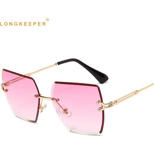 LongKeeper Rimless Square Sunglasses For Women Transparent Gradient Lens Metal Frame UV400 Top Quality Sun Glasses Oculos De Sol