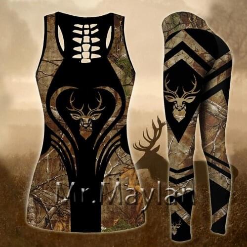3D Digital Printed Deer Hunting Hollow Tanktop Women Sexy Vest Girls Fashion Tank tops Clothes ropa mujer Oversized Drop ship C9