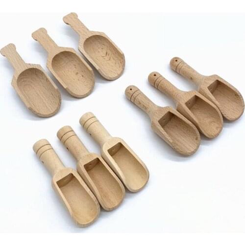 3PCS Mini Wooden Spoon Scoop Kitchen Wood Round Handle Salt Shovel Spoons Coffee Tea Leaf Sugar Scoop Kitchen Accessories