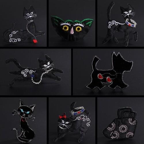 Cartoon black cat high quality clothing patch wholesale cute animal coat T-shirt DIY Decal decoration Badge