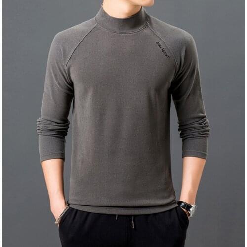 BROWON Mens Fashion Autumn Men T Shirts New Regular Long Sleeved Turtleneck Slim T-shirt Men Business Solid Color Men Clothing