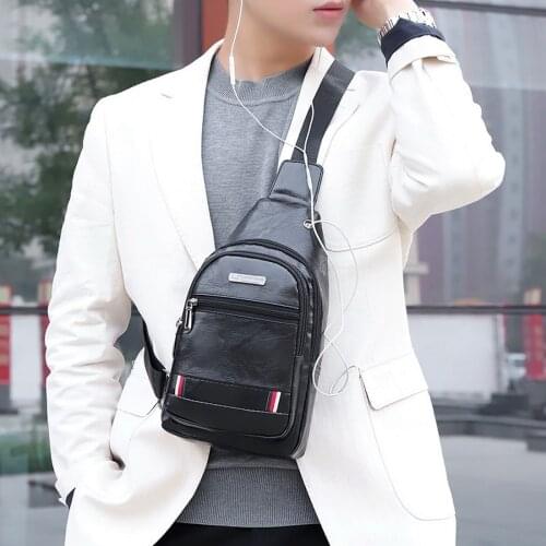 2020 Mens USB Charging Pack Chest Bags PU Shoulder Bag Sling Bag Sports Leather Package Messenger Travel Crossbody Backpack