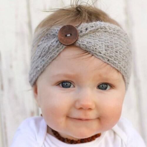 New Newborn Baby Knitting Infant Kids Girl Button Hairband Baby Girls Head Wrap Hair Bands Ears Warmer Baby Headband Accessories