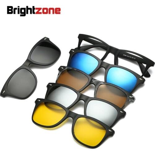 Brightzone New 5 In 1 Round Polarized Sunglasses Women Brand Designer Men Magnetic Clip On Glasses Lens Luxury Hippie Oversize