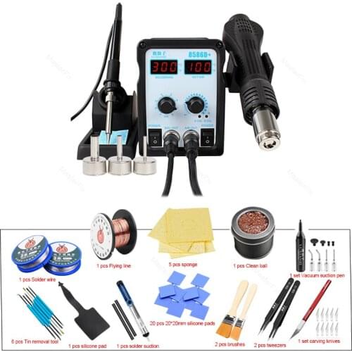LUXIANZI 8586D+ 2 in1 BGA Rework Station Digital Display SMD Soldering Station 3 Nozzle Hot Air Gun PCB IC Soldering Repair Tool