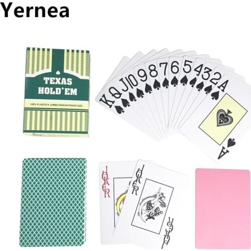 Yernea 1 Set Baccarat Texas Hold'em Plastic Frosting Poker Cards Playing Cards Green And Brown Board Games 2.48*3.46 inch