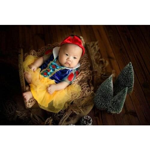 Newborn Baby Photography Props Fotografia Princess Snow White Dress+Headwear Cosplay Costume Studio Shoot Photo Props