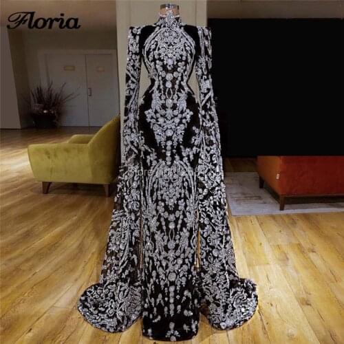 Abendkleider Luxury Long Evening Dresses Muslim Mermaid Prom Dress Vestido de Festa Dubai Design Aibye Party Gowns 2019 Sequins