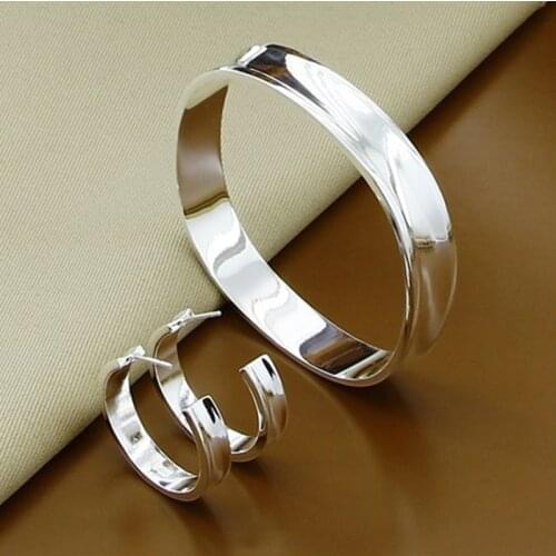 New Classic 925 Sterling Silver Fashion Exquisite Bangles Earring Jewelry Sets Women Men Jewelry Bijoux
