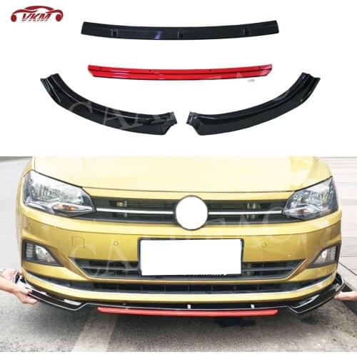 ABS Black Red Material Front Bumper Lip Spoiler Auto Car Decoration For Volkswagen VW Polo Plus 2019
