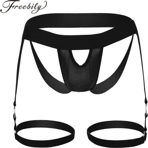 Sexy Gay Mens Underwear Jockstrap G-string Thong Men Bulge Pouch Open Butt with Leg Garters string homme Sexy Men Panties
