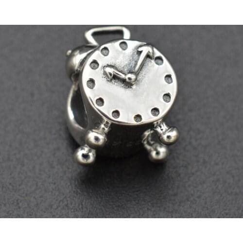 High Quality Lovely Alarm Clock Shape Beads Charms New 925 Sterling Silver Bracelet Necklace Jewelry
