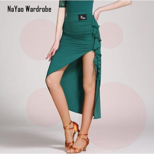 GB060 One Side Lotus Design Latin Dance Skirt Women Irregular Latin Dance Skirt for Modern dance Performamnce