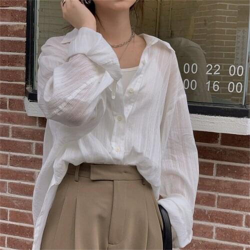 Real Shot 2021 Summer New Pure Color Temperament Wild Loose Casual Lapel Shirt Women