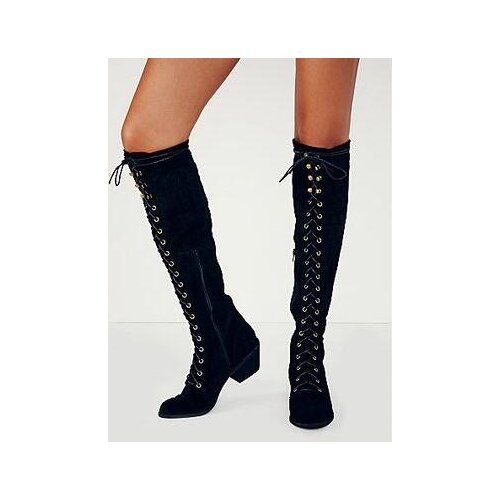 Fashion Show New Lace Up Womens Knee High Boots 2017 Autunm Women Boots Suede Long Botas Mujer Gladiator Shoes Woman High Top