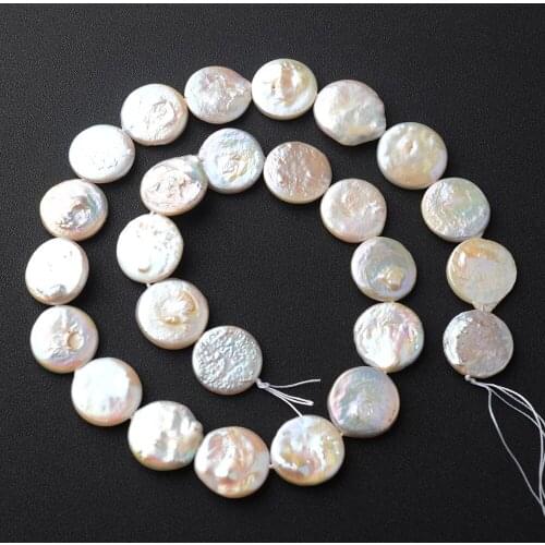 Womens 15mm Natural White Baroque button pearls Beads 15.5
