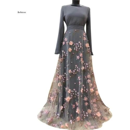 Embroidered Women flower Dress Abaya Three-Dimensional Flower Dresses Hollow Out Stitching Long Sleeve Robe