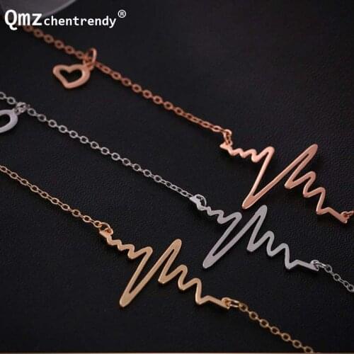 10pc/lot Joyas Titanium Steel ECG Heart Pendant Necklaces ECG Heartbeat Necklaces For Women Tiff Accessoires Collier Jewelry
