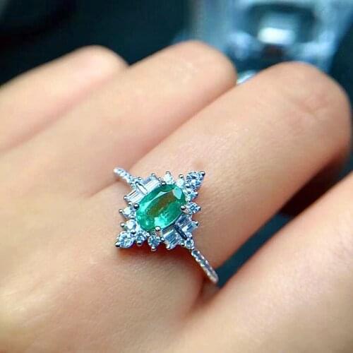100% Natural Emerald Ring for Engagement 5mm*7mm Emerald Silver Ring 925 Sterling Silver Emerald Ring