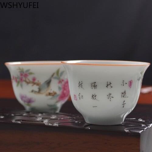 WSHYUFEI Handpainted Tea cup Jingdezhen Pastel Technology Traditional Ceramic Tea cup Tea set Master cup Wedding Bowl