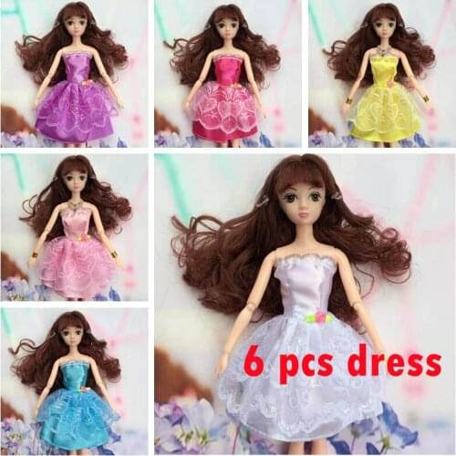 6 pcs/lot Little Floral Lace Doll Dress For Barbie Clothes Princess Off Shoulder Outfits Party Gown 1/6 BJD Accessories Kids Toy