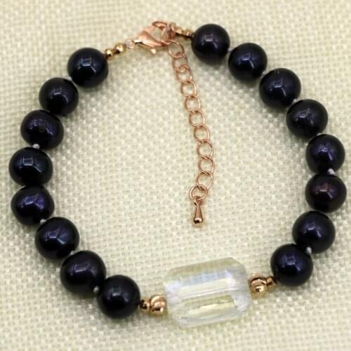 Size for 9-10mm black natural freshwater cultured pearl approx round beads charms bracelets women design jewelry 7.5inch B2912