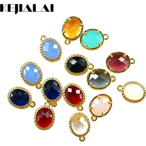 50pcs/lot Crystal Glass Connectors Beads for Jewelry Making Colorful Egg Shape Faceted Pendants 1 Loop 12*14*6mm DIY Necklace