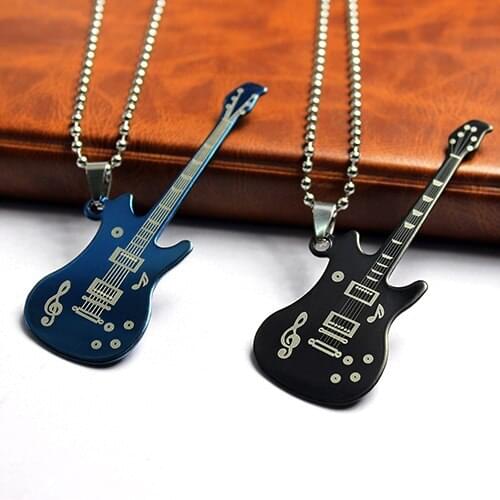 Mens Womens Unisex Guitar Pendant Beaded Chain Sweater Necklace Fashion Jewelry BEJU