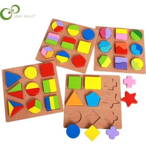 Wooden teaching geometric shape board paired building puzzle infant early childhood educational toys LYQ