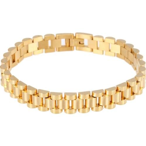 Hot Sale Fashion Men Strap Silver Color Gold Bracelet Stainless Steel Yellow Chian Bike Watch Chain Bracelet Strap Jewlry