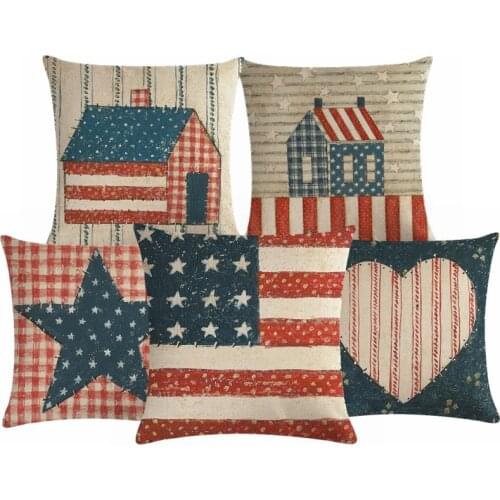Cotton Linen Pillowcase Usa Flag Cushion Cover For Sofa Bedroom Throw Pillow