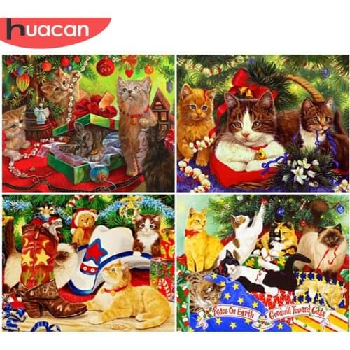 HUACAN Paint By Numbers Christmas Drawing On Canvas Picture By Number Cat Animal Kits Home Decoration